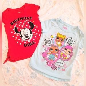 🦄 Lot of 2pcs Girls Shirts Disney and L.O.L Size 4/5